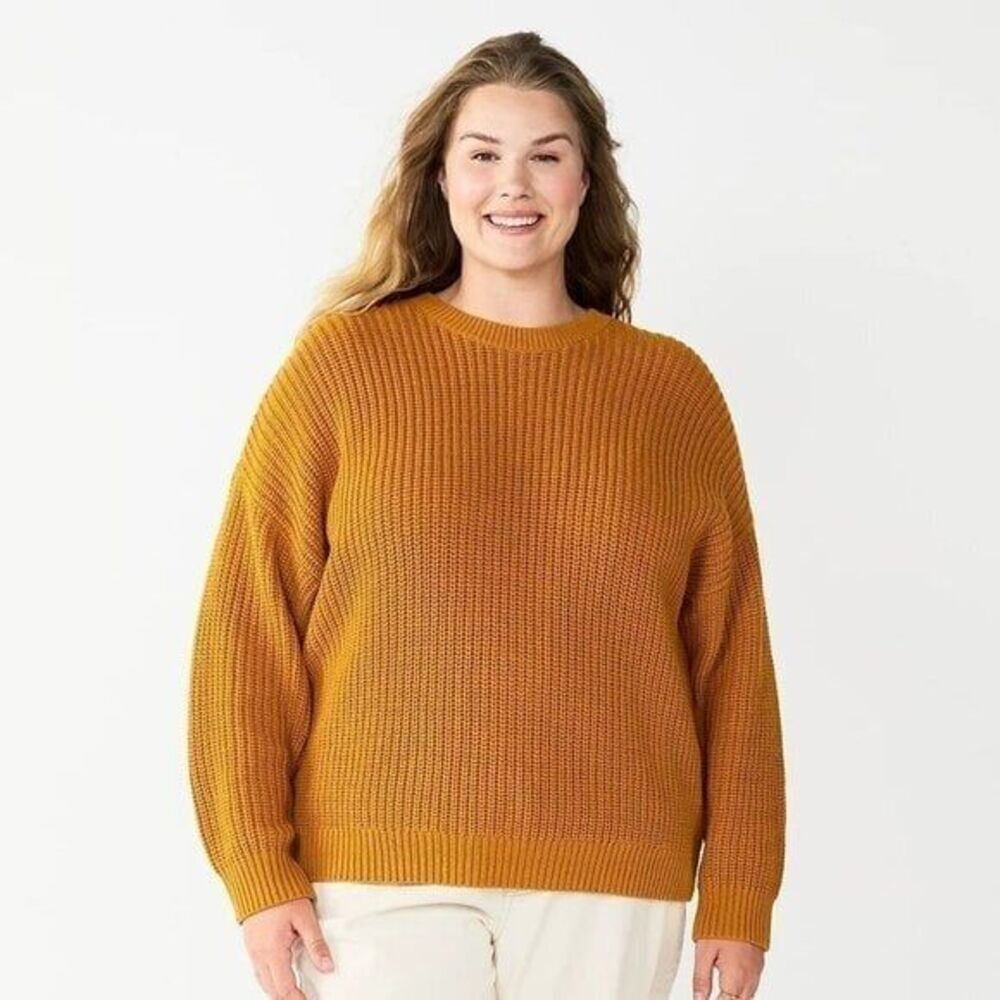 Sonoma Plus Size Women's Crewneck Drop Shoulder Sweater Winter Brown Size 1X